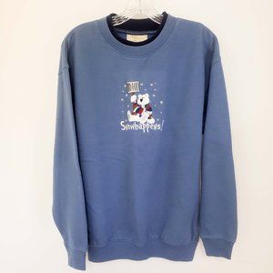 MC Sportswear Women's Slate Blue Embroidered Christmas Snow Happens Sweat Shirt
